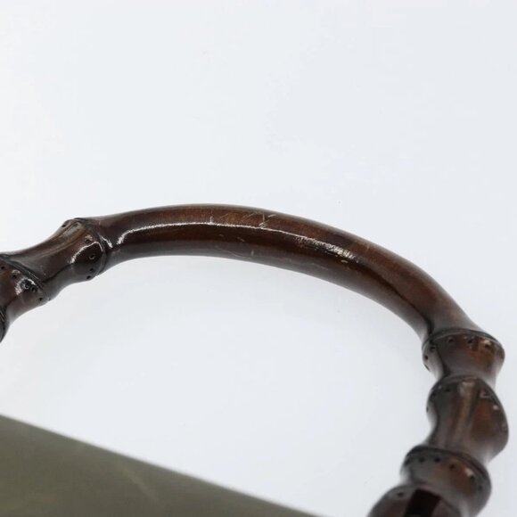 GUCCI Bamboo Hand Bag Leather Khaki Gold Auth ep11339 - Picture 9 of 16